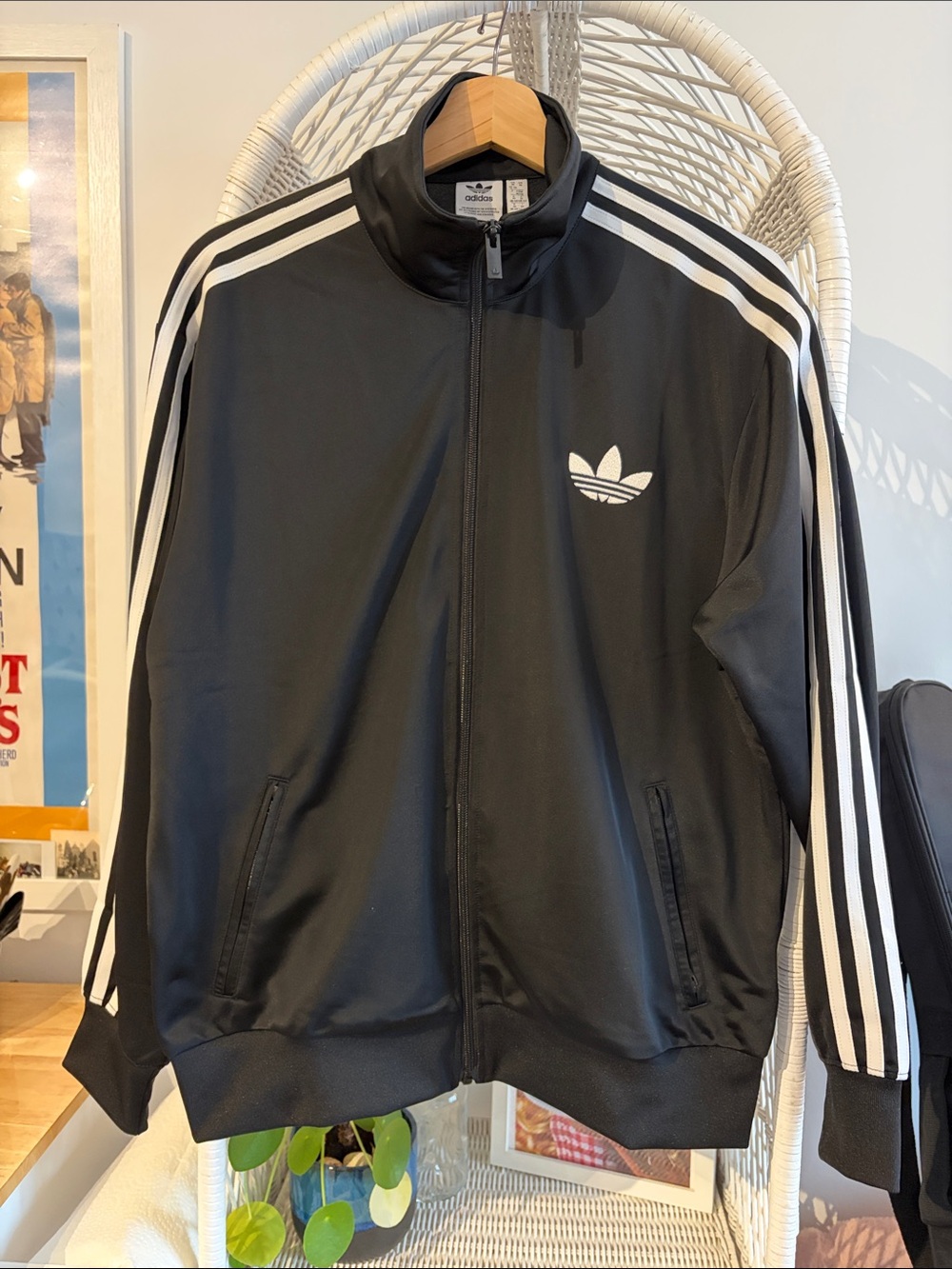 adidas Black Track Jacket with White Three-Stripes